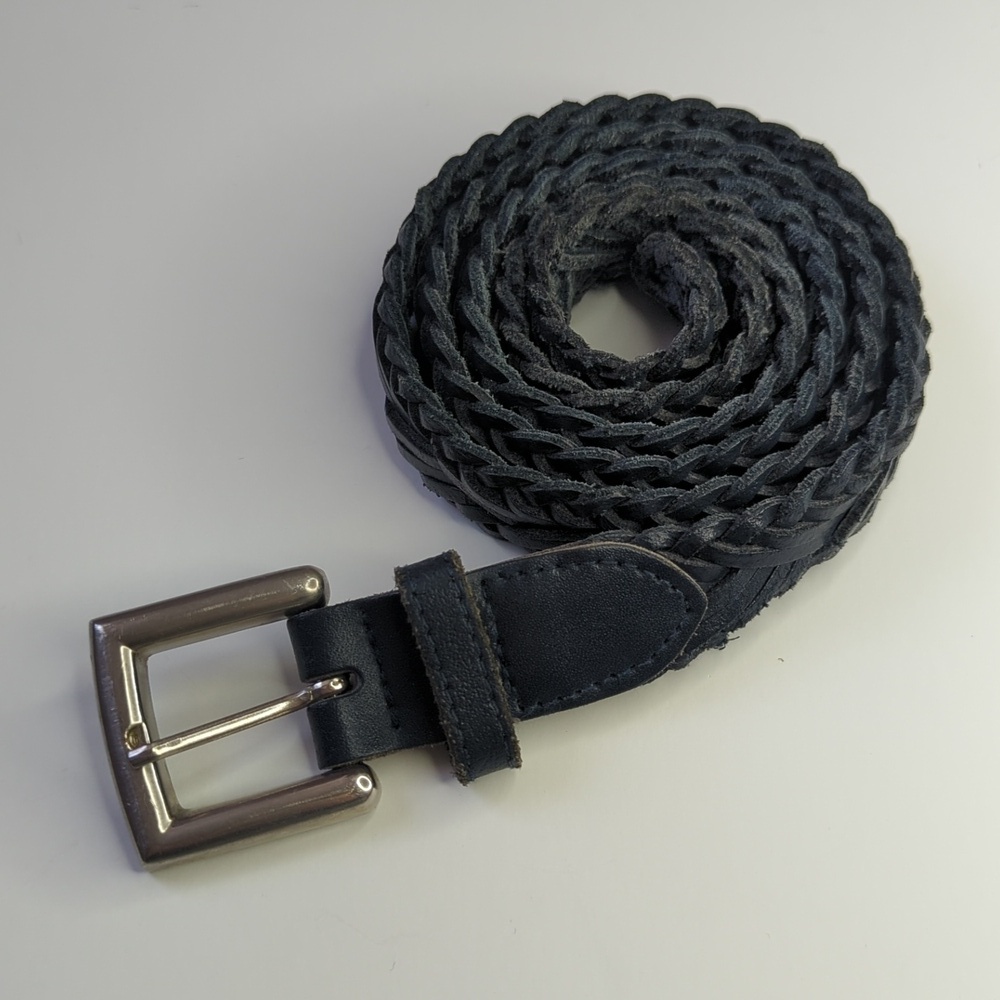 Honors 90's Vintage Classic Braided Genuine Split Cowhide Leather Belt Navy L